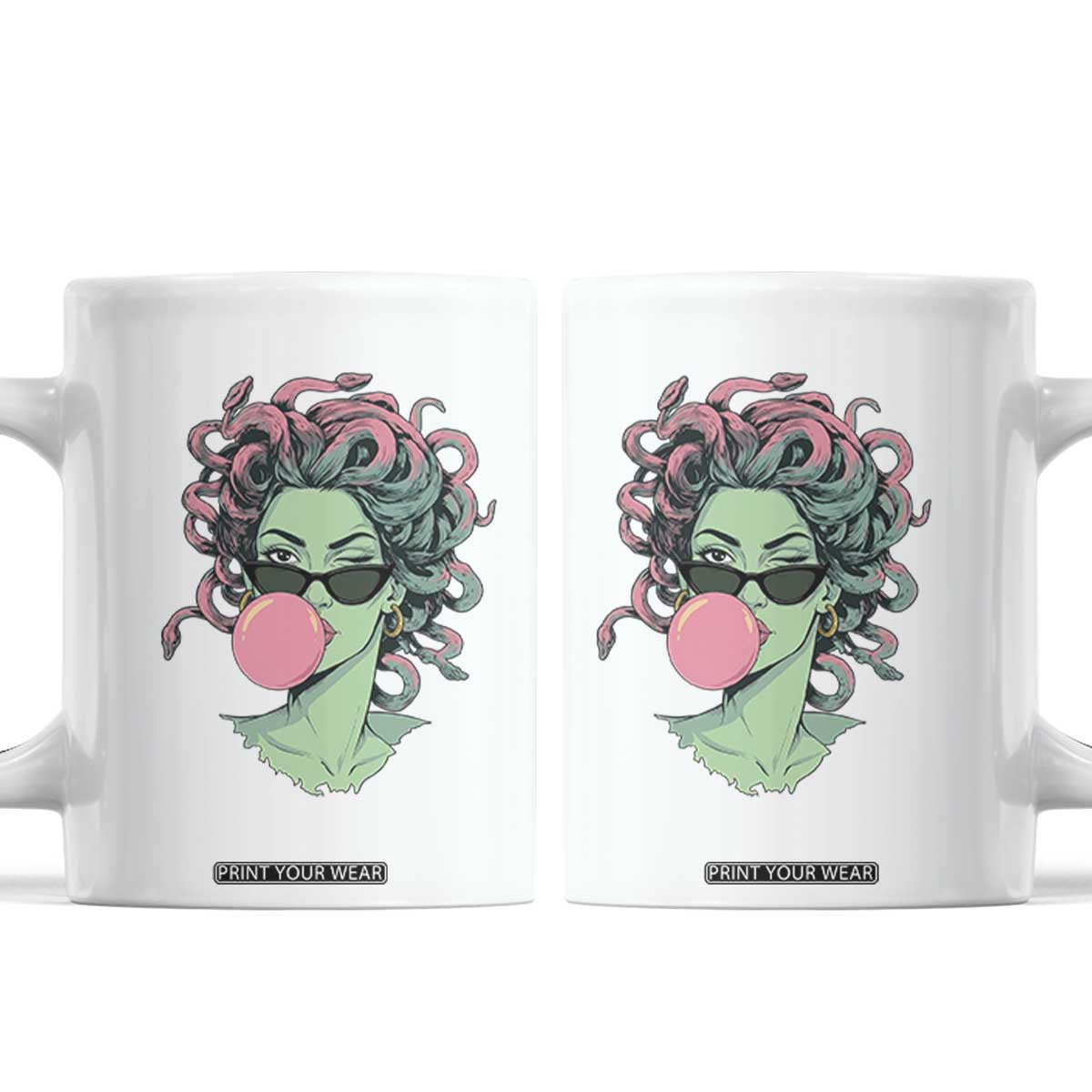 Winking Medusa In Sunglasses Blowing Bubble Gum Coffee Mug Funny Greek Mythology Pop Art TS12 White Print Your Wear