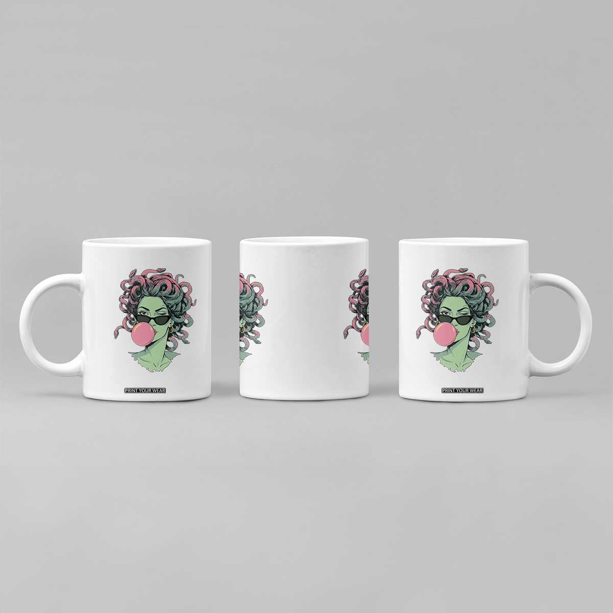 Winking Medusa In Sunglasses Blowing Bubble Gum Coffee Mug Funny Greek Mythology Pop Art