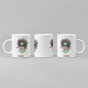 Winking Medusa In Sunglasses Blowing Bubble Gum Coffee Mug Funny Greek Mythology Pop Art