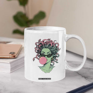Winking Medusa In Sunglasses Blowing Bubble Gum Coffee Mug Funny Greek Mythology Pop Art