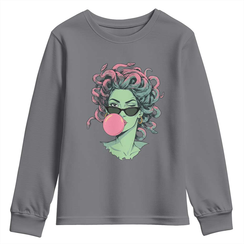 Winking Medusa In Sunglasses Blowing Bubble Gum Youth Sweatshirt Funny Greek Mythology Pop Art