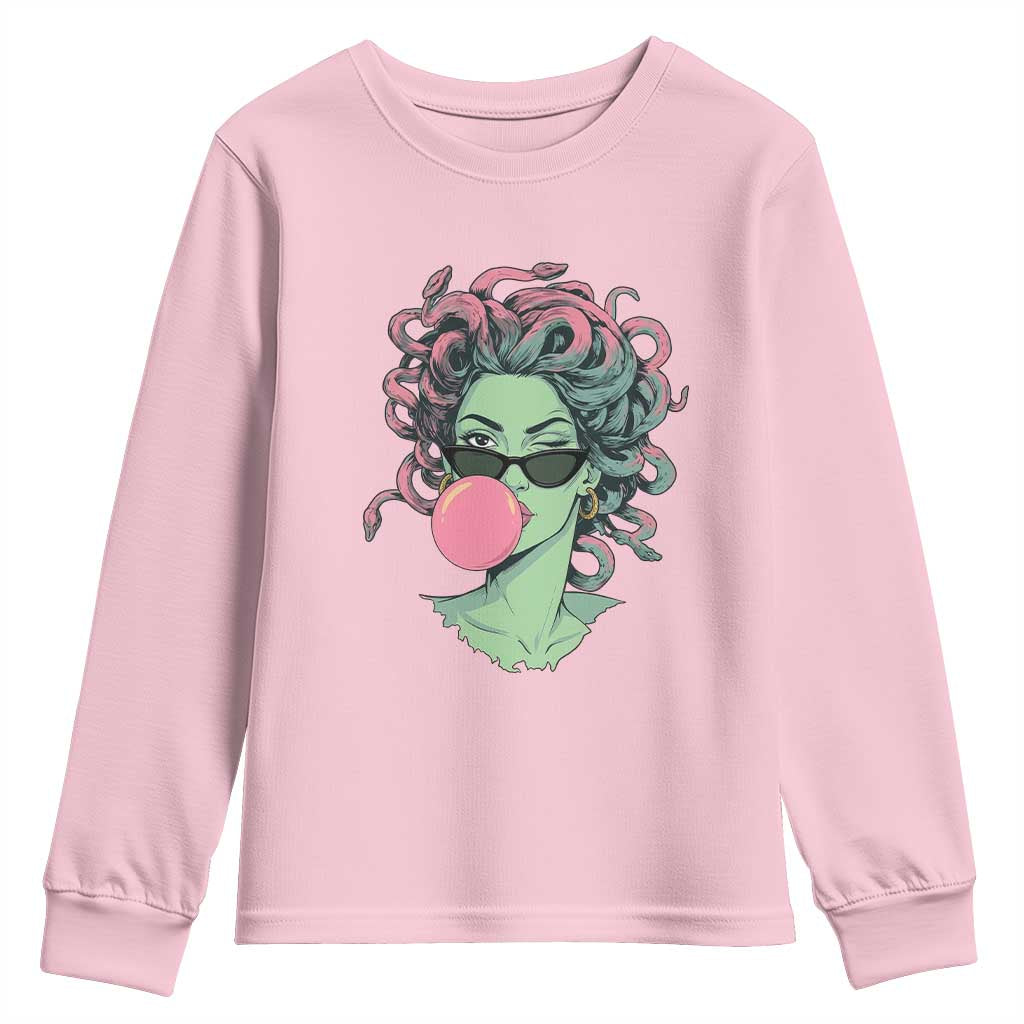 Winking Medusa In Sunglasses Blowing Bubble Gum Youth Sweatshirt Funny Greek Mythology Pop Art