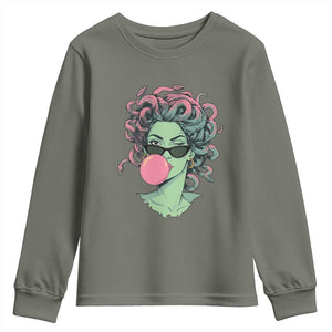 Winking Medusa In Sunglasses Blowing Bubble Gum Youth Sweatshirt Funny Greek Mythology Pop Art