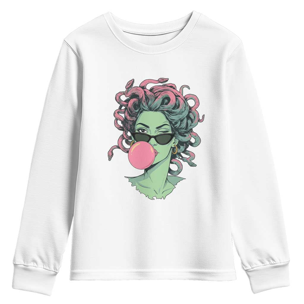 Winking Medusa In Sunglasses Blowing Bubble Gum Youth Sweatshirt Funny Greek Mythology Pop Art TS12 White Print Your Wear