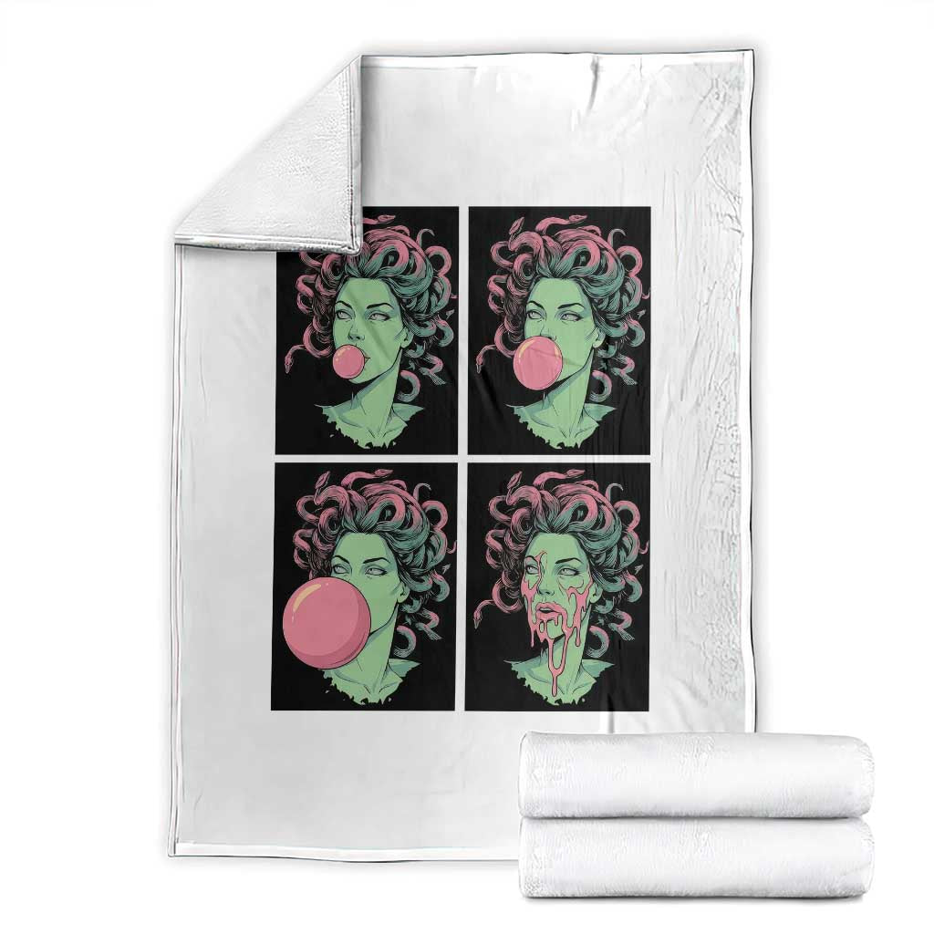 Funny Medusa Blowing Bubble Gum Throw Blanket Greek Mythology Pop Art Gift TS12 White Print Your Wear