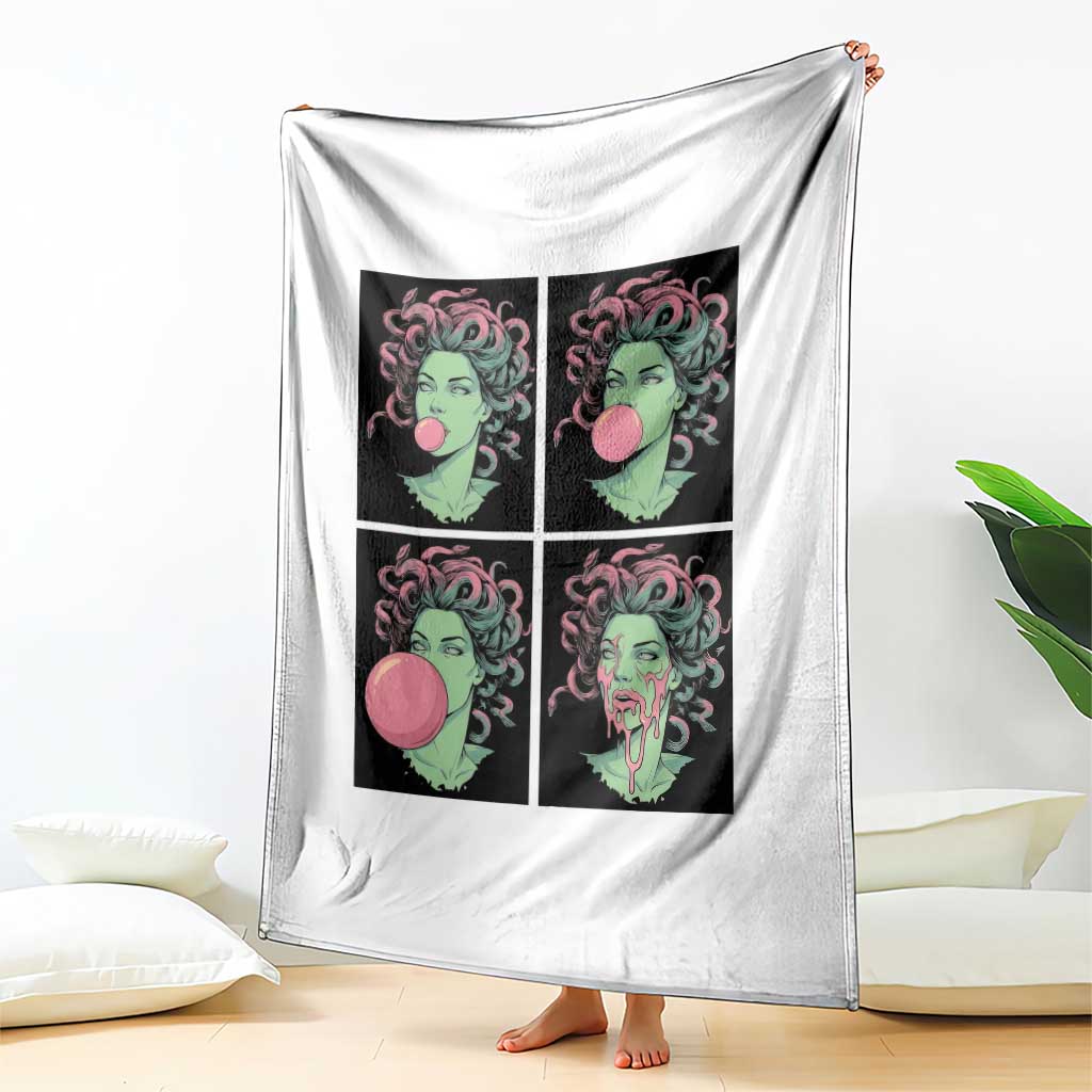 Funny Medusa Blowing Bubble Gum Throw Blanket Greek Mythology Pop Art Gift