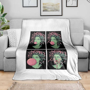 Funny Medusa Blowing Bubble Gum Throw Blanket Greek Mythology Pop Art Gift