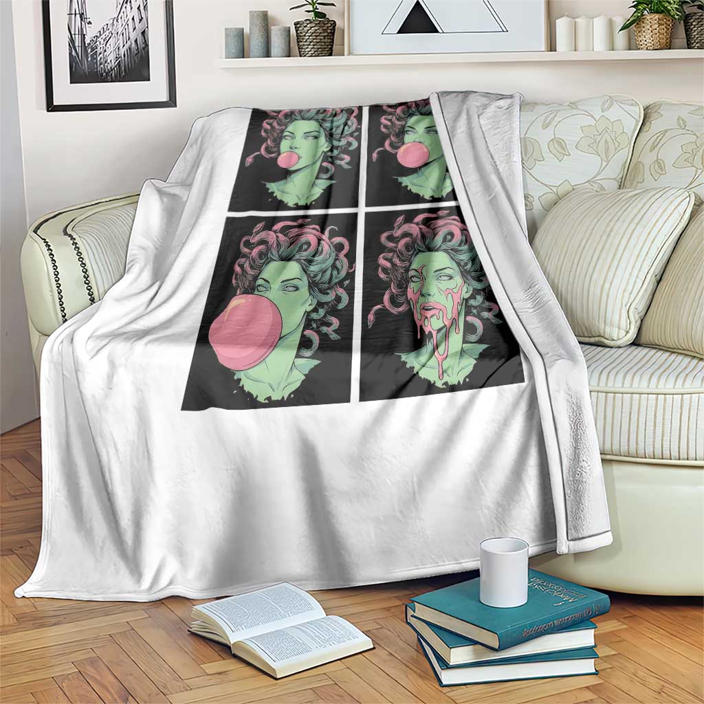 Funny Medusa Blowing Bubble Gum Throw Blanket Greek Mythology Pop Art Gift