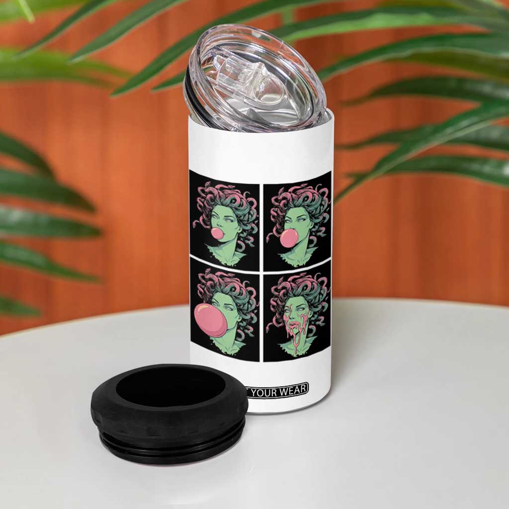 Funny Medusa Blowing Bubble Gum 4 in 1 Can Cooler Tumbler Greek Mythology Pop Art Gift