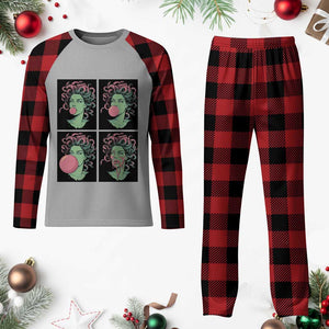 Funny Medusa Blowing Bubble Gum Plaid Pajama Set Greek Mythology Pop Art Gift