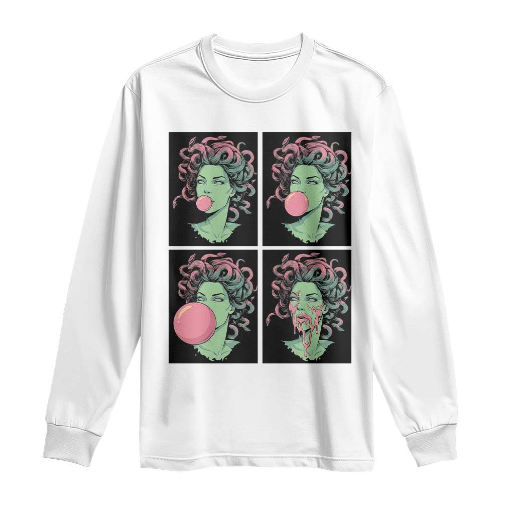 Funny Medusa Blowing Bubble Gum Long Sleeve Shirt Greek Mythology Pop Art Gift TS12 White Print Your Wear