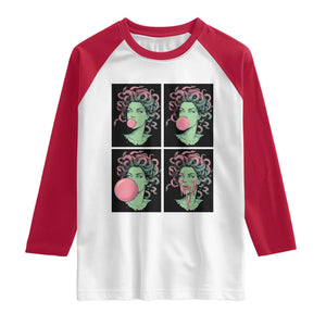 Funny Medusa Blowing Bubble Gum Raglan Shirt Greek Mythology Pop Art Gift