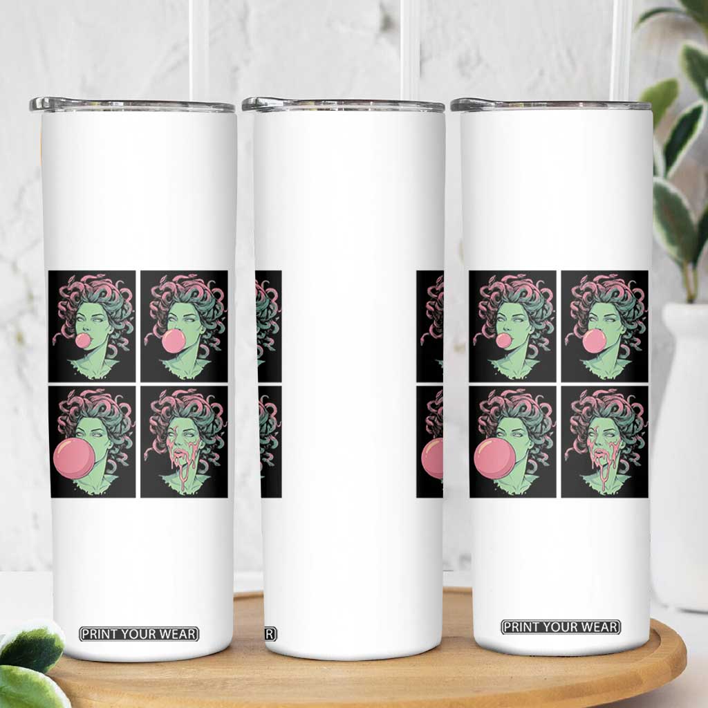 Funny Medusa Blowing Bubble Gum Skinny Tumbler Greek Mythology Pop Art Gift