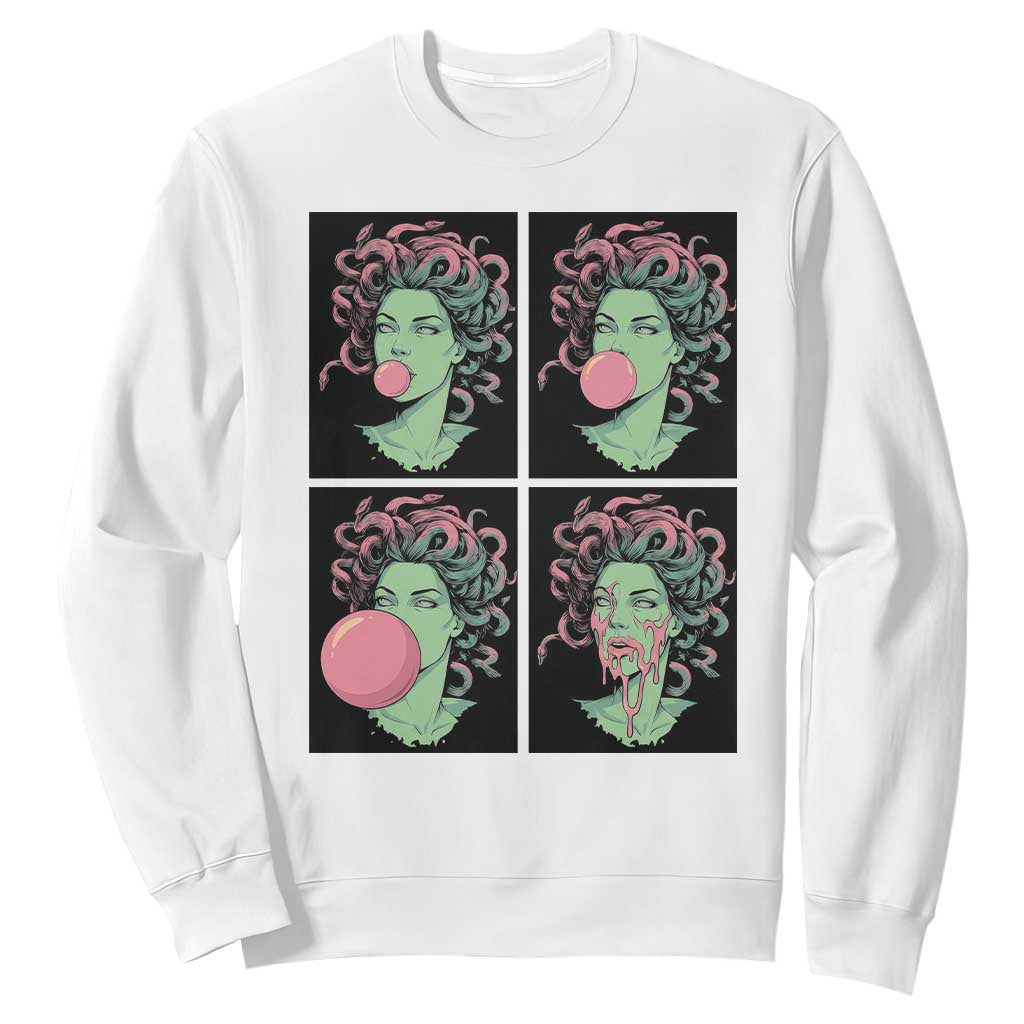 Funny Medusa Blowing Bubble Gum Sweatshirt Greek Mythology Pop Art Gift TS12 White Print Your Wear