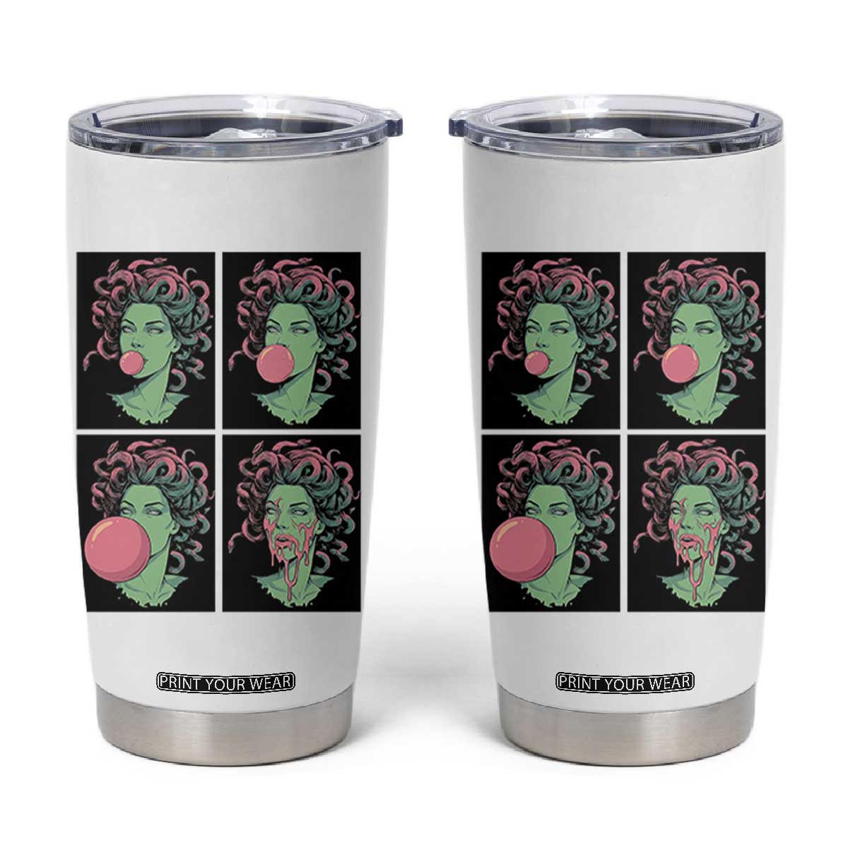 Funny Medusa Blowing Bubble Gum Tumbler Cup Greek Mythology Pop Art Gift TS12 White Print Your Wear