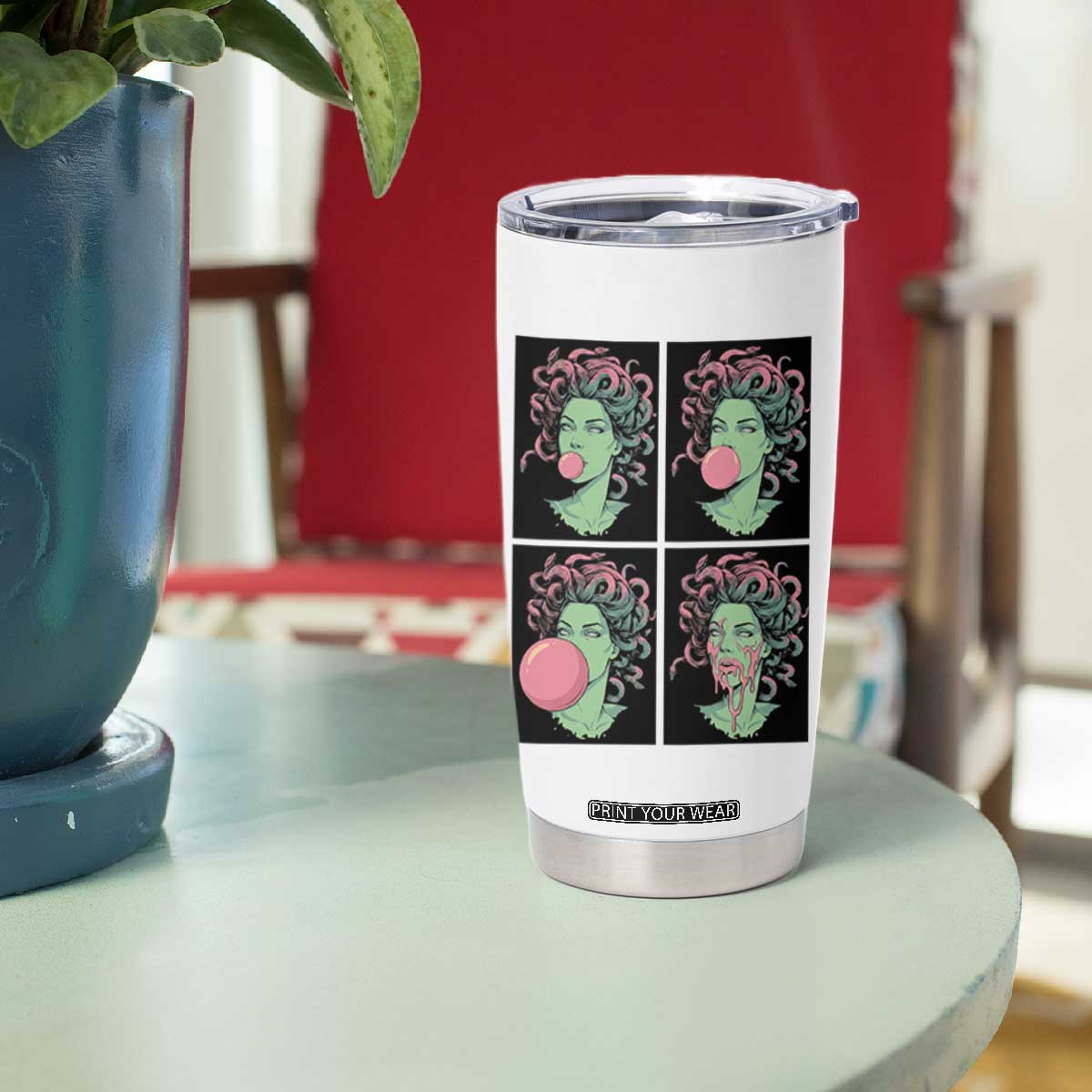 Funny Medusa Blowing Bubble Gum Tumbler Cup Greek Mythology Pop Art Gift