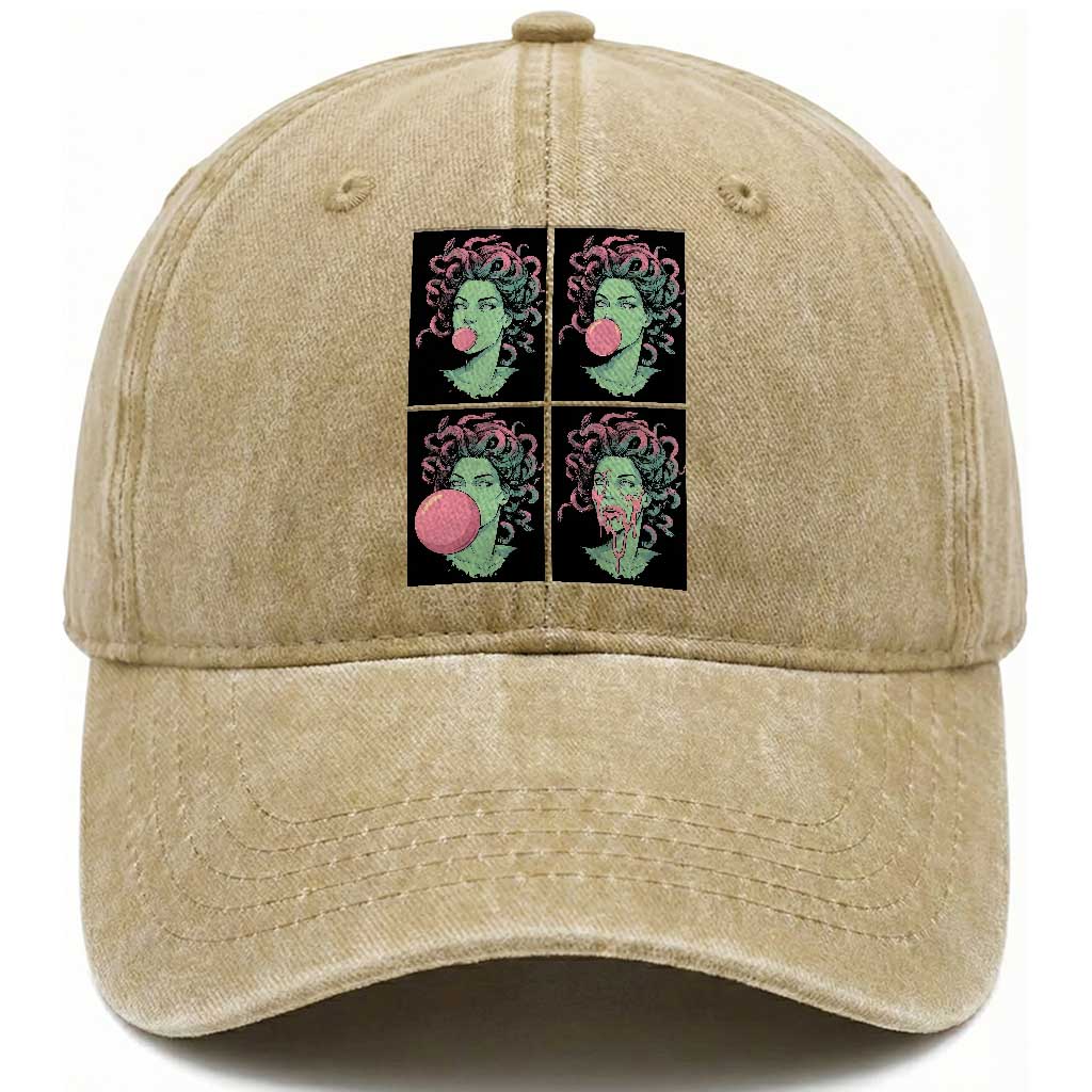 Funny Medusa Blowing Bubble Gum Washed Cotton Baseball Cap Greek Mythology Pop Art Gift TS12 Print Your Wear