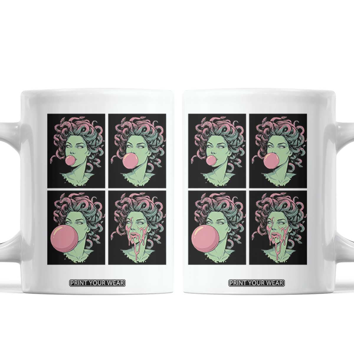 Funny Medusa Blowing Bubble Gum Coffee Mug Greek Mythology Pop Art Gift TS12 White Print Your Wear