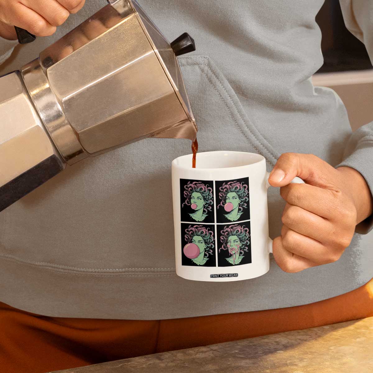 Funny Medusa Blowing Bubble Gum Coffee Mug Greek Mythology Pop Art Gift