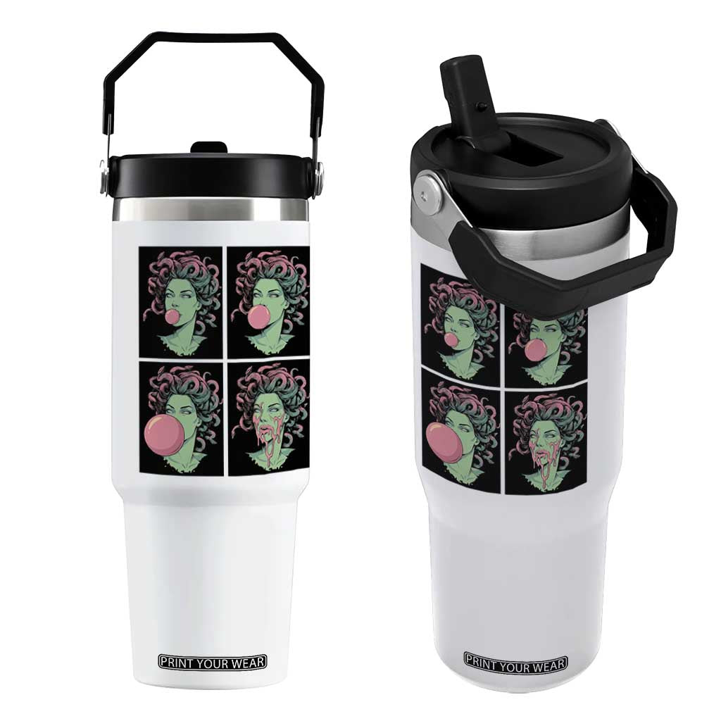 Funny Medusa Blowing Bubble Gum Flip Straw Tumbler Greek Mythology Pop Art Gift TS12 One Size: 30 oz White Print Your Wear