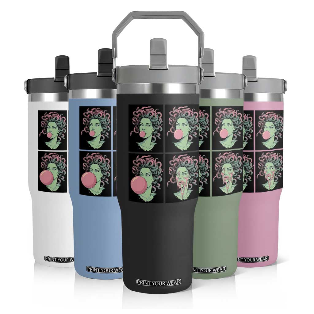 Funny Medusa Blowing Bubble Gum Flip Straw Tumbler Greek Mythology Pop Art Gift