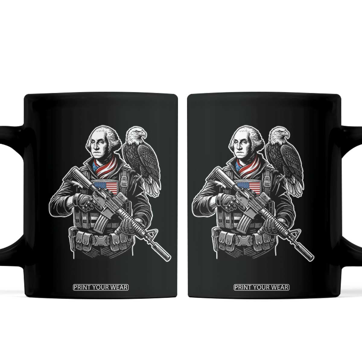 George Washington Tactical Soldier Coffee Mug Military Patriot Bald Eagle USA Flag Gift TS12 Black Print Your Wear