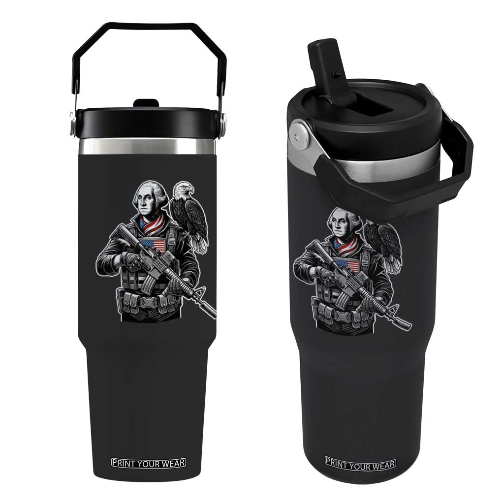 George Washington Tactical Soldier Flip Straw Tumbler Military Patriot Bald Eagle USA Flag Gift TS12 One Size: 30 oz Black Print Your Wear