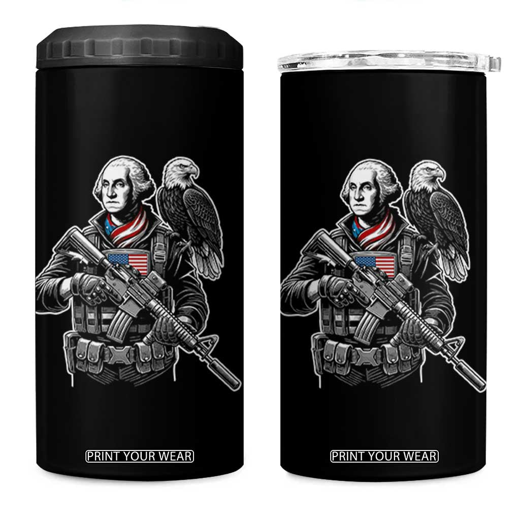 George Washington Tactical Soldier 4 in 1 Can Cooler Tumbler Military Patriot Bald Eagle USA Flag Gift TS12 One Size: 16 oz Black Print Your Wear