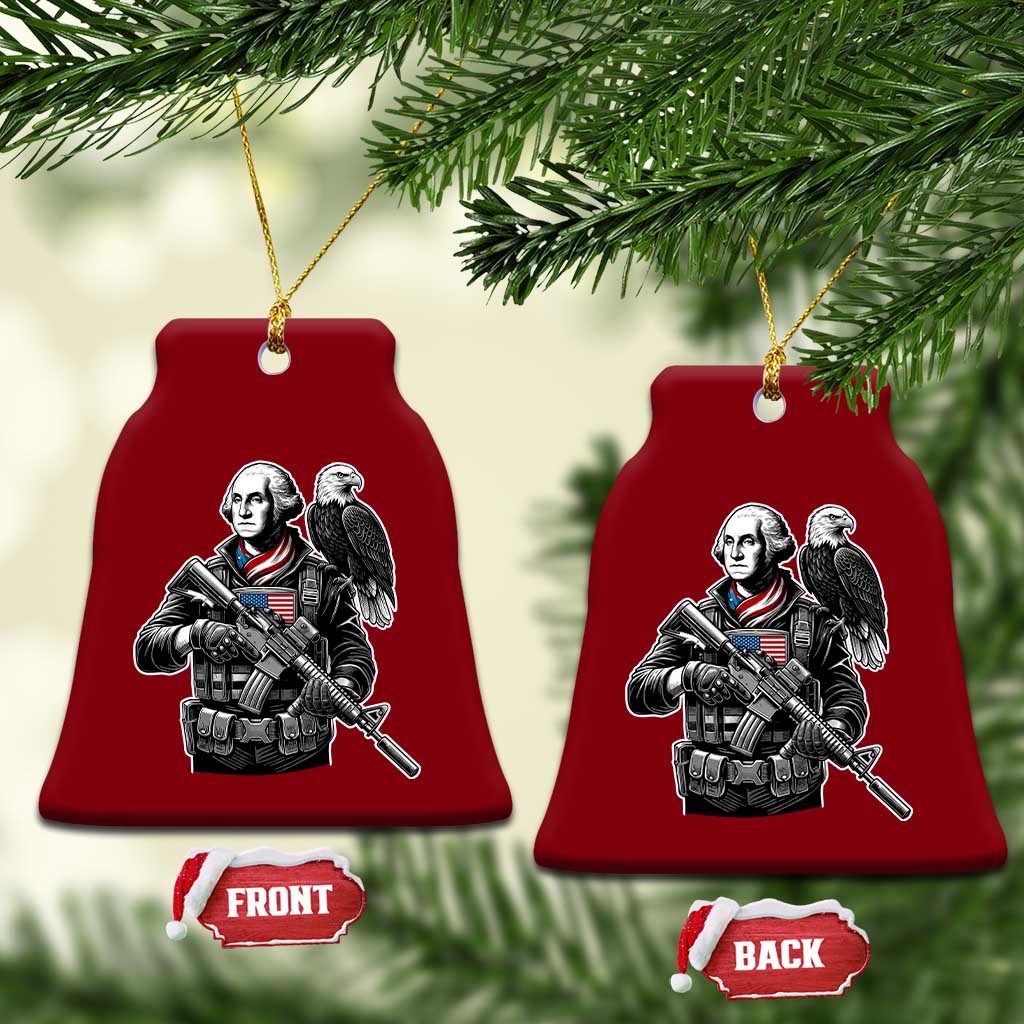 George Washington Tactical Soldier Ceramic Ornament Military Patriot Bald Eagle USA Flag Gift
