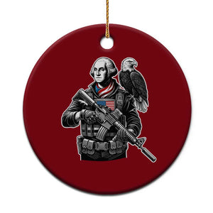 George Washington Tactical Soldier Ceramic Ornament Military Patriot Bald Eagle USA Flag Gift