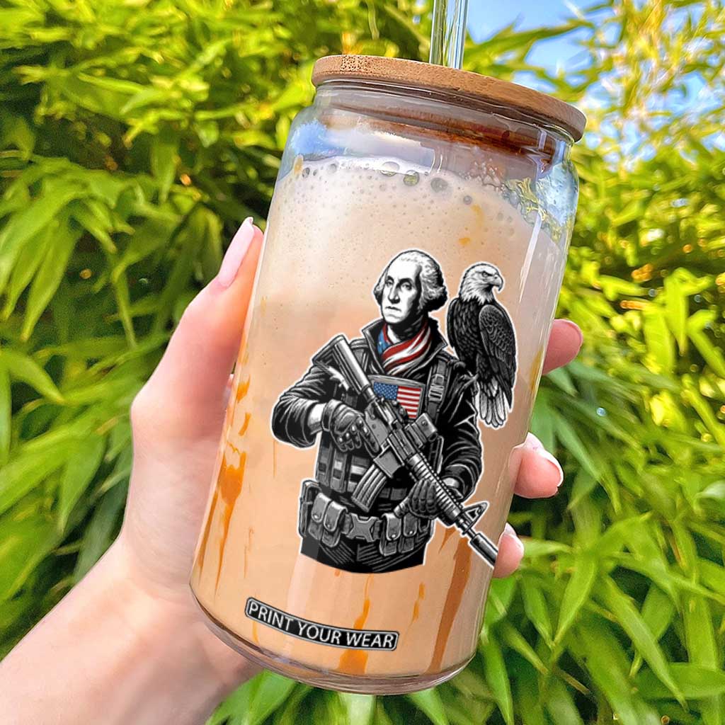 George Washington Tactical Soldier Glass Can Military Patriot Bald Eagle USA Flag Gift TS12 Black Print Your Wear