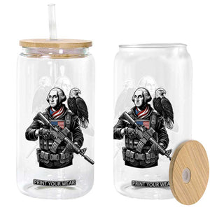 George Washington Tactical Soldier Glass Can Military Patriot Bald Eagle USA Flag Gift