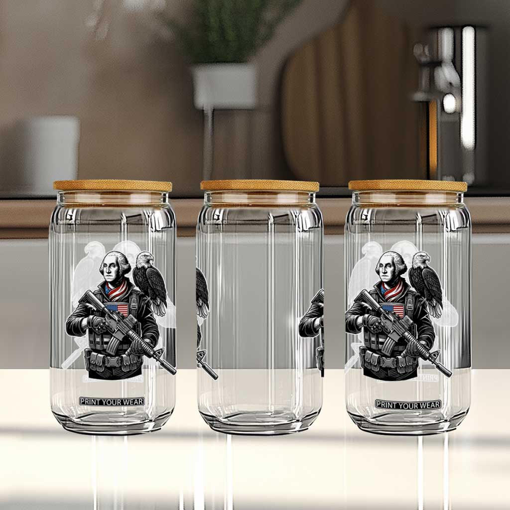 George Washington Tactical Soldier Glass Can Military Patriot Bald Eagle USA Flag Gift