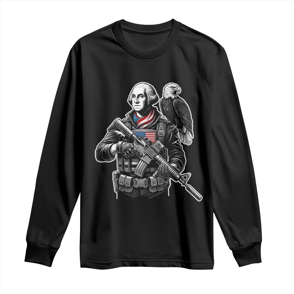 George Washington Tactical Soldier Long Sleeve Shirt Military Patriot Bald Eagle USA Flag Gift TS12 Black Print Your Wear