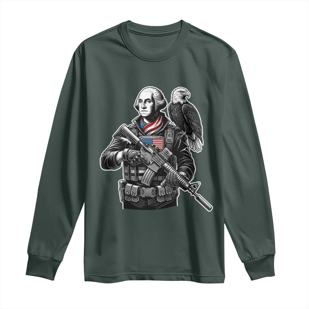 George Washington Tactical Soldier Long Sleeve Shirt Military Patriot Bald Eagle USA Flag Gift