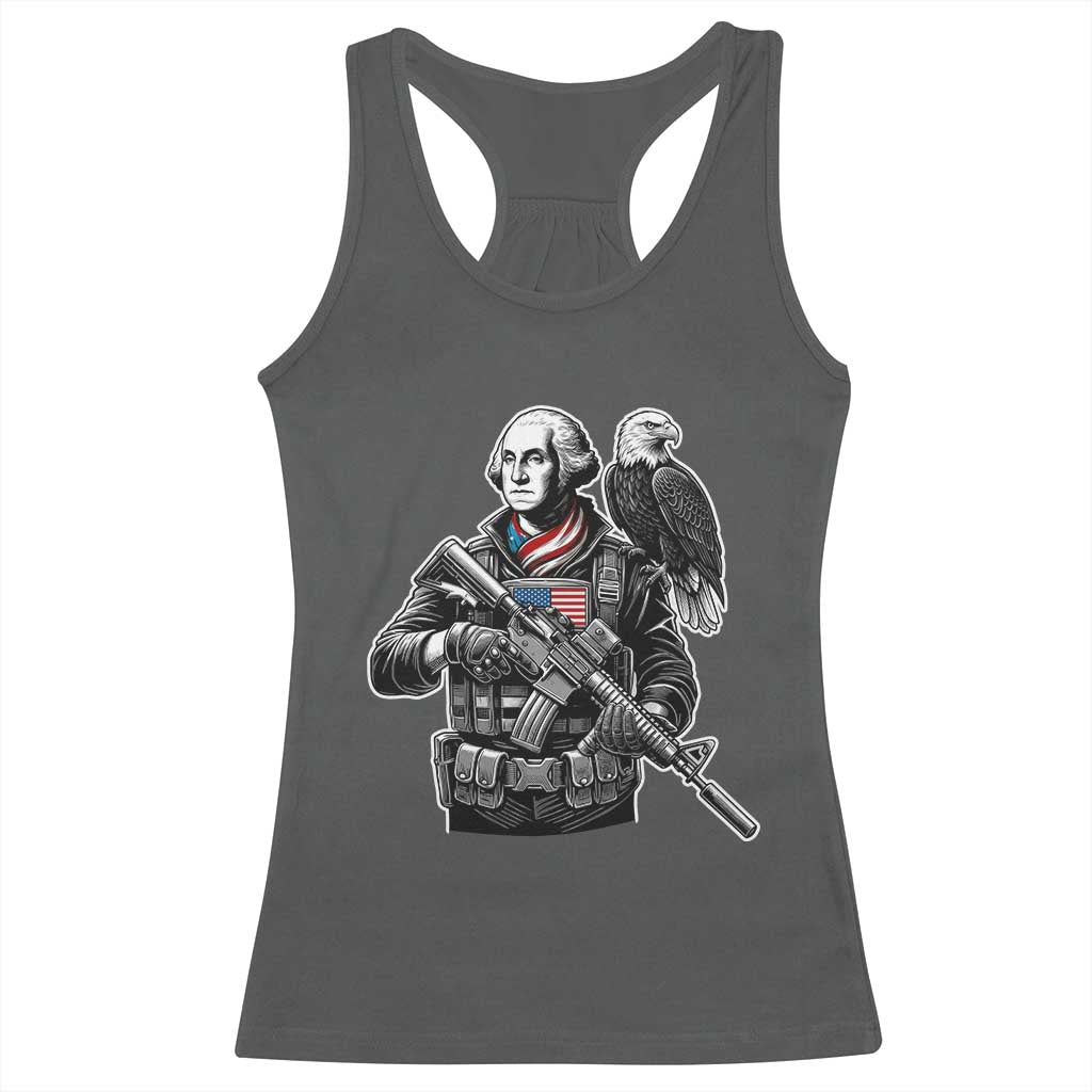 George Washington Tactical Soldier Racerback Tank Top Military Patriot Bald Eagle USA Flag Gift