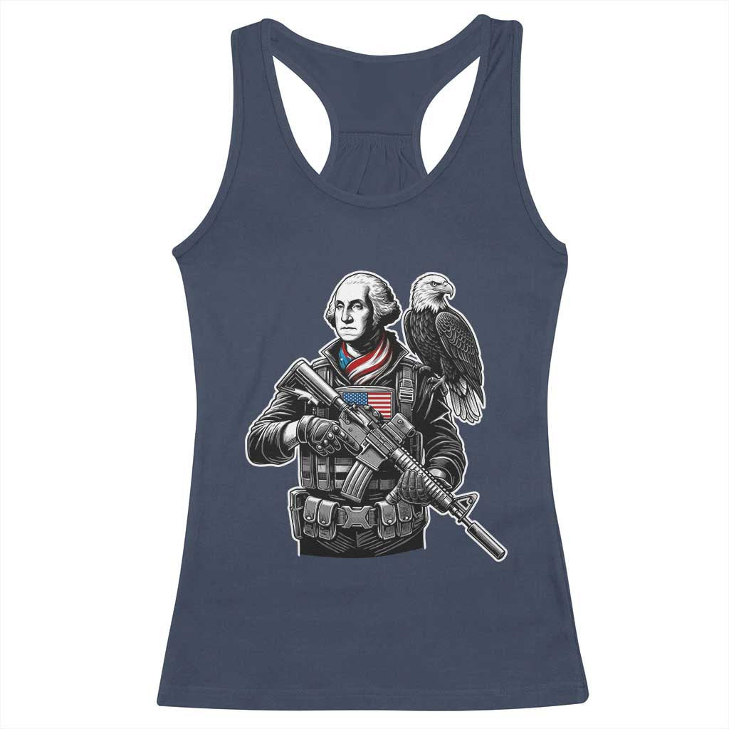 George Washington Tactical Soldier Racerback Tank Top Military Patriot Bald Eagle USA Flag Gift