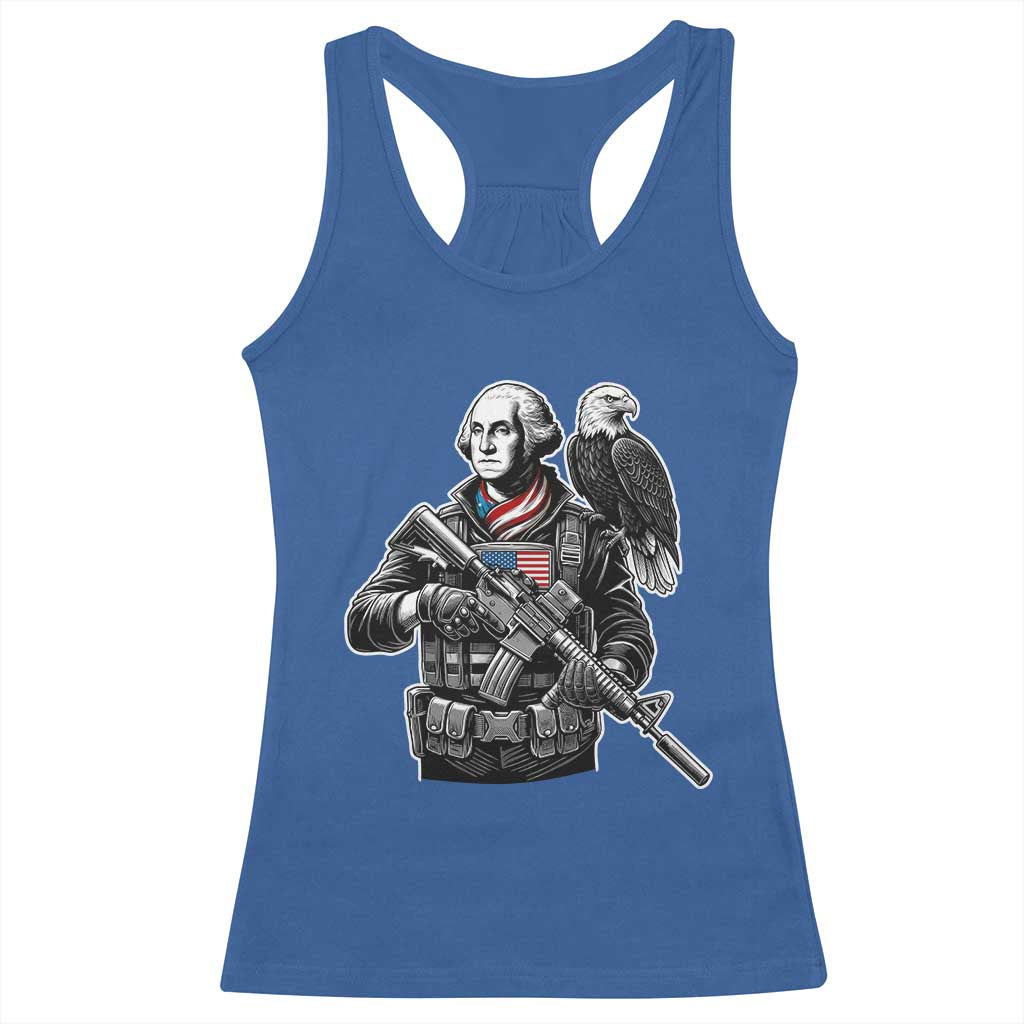 George Washington Tactical Soldier Racerback Tank Top Military Patriot Bald Eagle USA Flag Gift