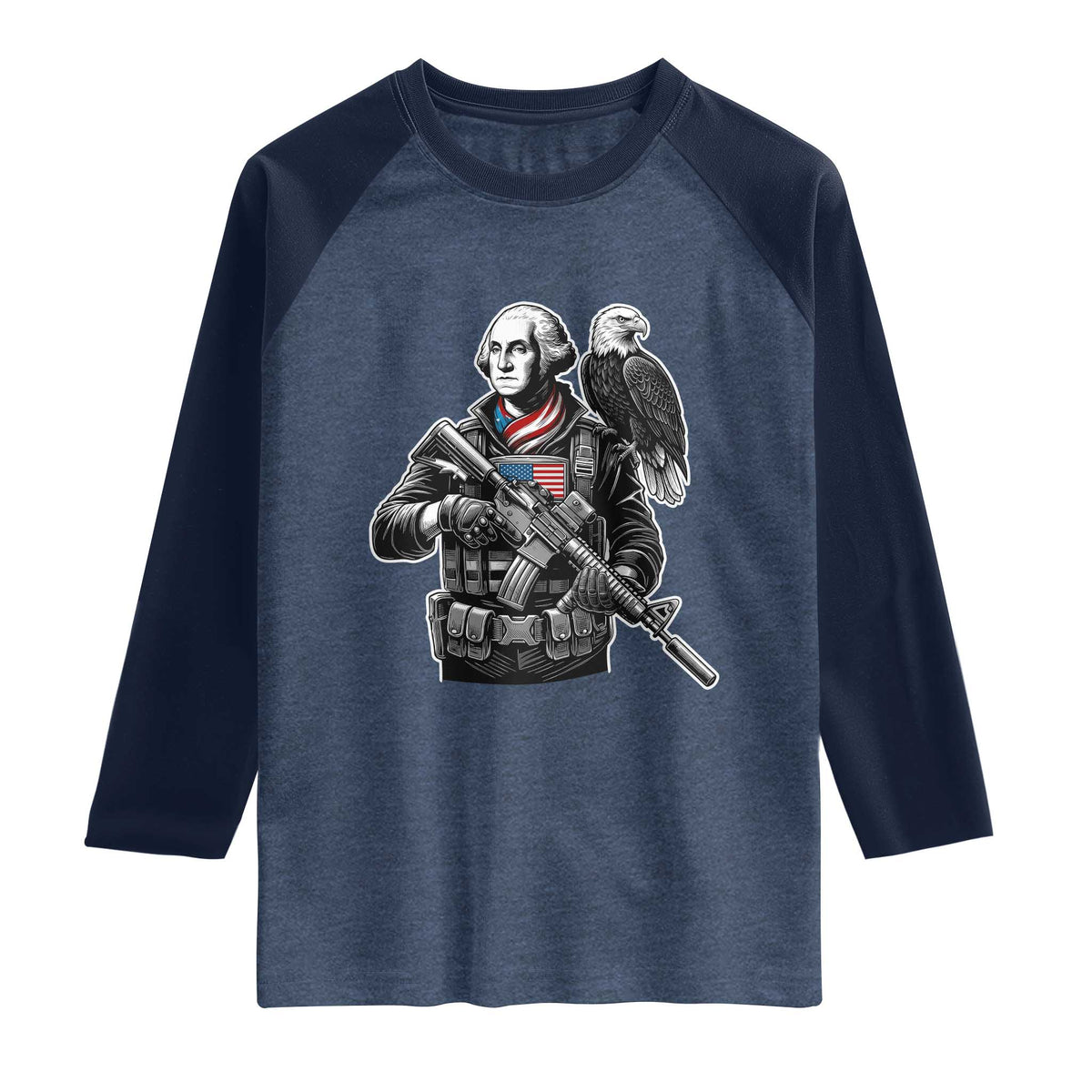 George Washington Tactical Soldier Raglan Shirt Military Patriot Bald Eagle USA Flag Gift