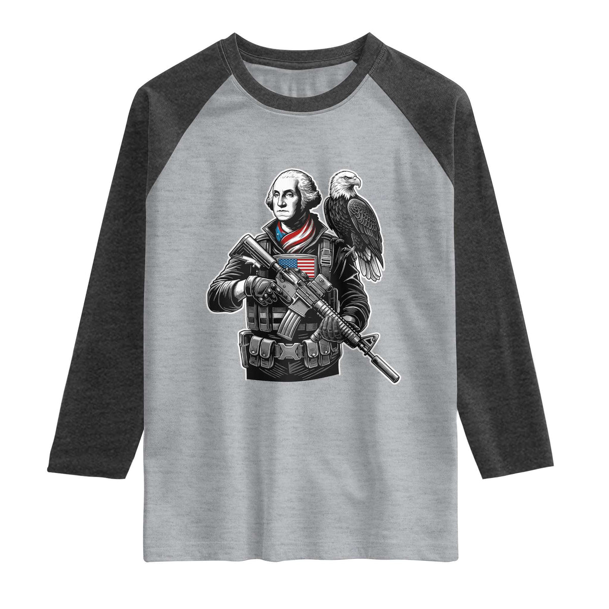 George Washington Tactical Soldier Raglan Shirt Military Patriot Bald Eagle USA Flag Gift