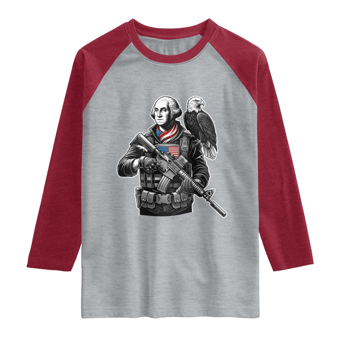 George Washington Tactical Soldier Raglan Shirt Military Patriot Bald Eagle USA Flag Gift