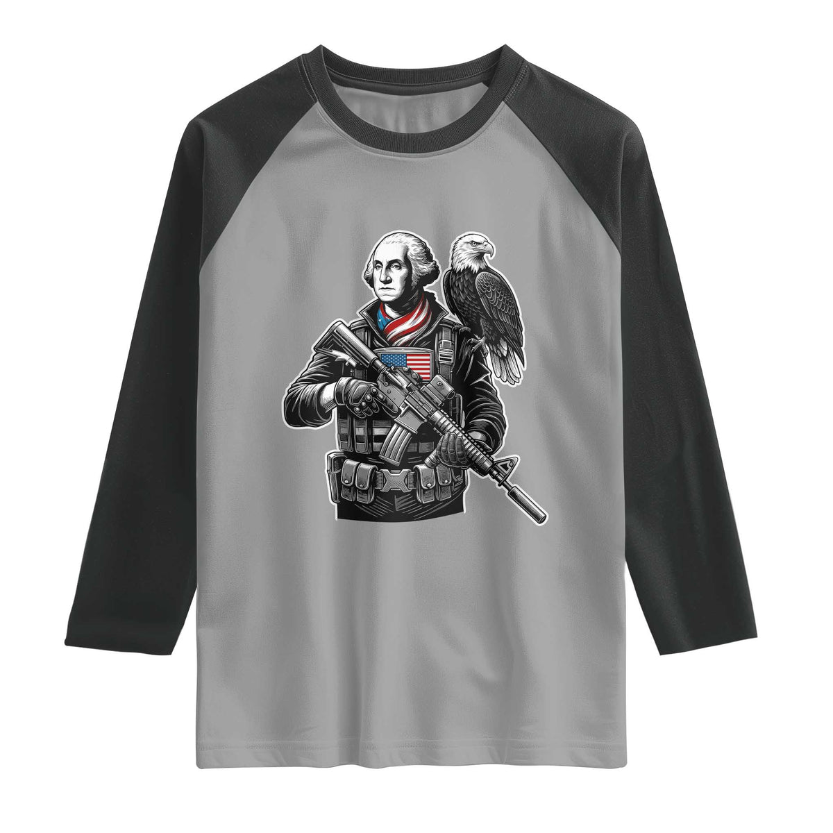 George Washington Tactical Soldier Raglan Shirt Military Patriot Bald Eagle USA Flag Gift
