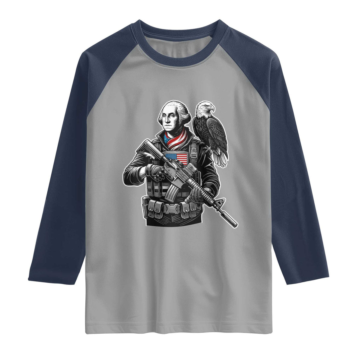 George Washington Tactical Soldier Raglan Shirt Military Patriot Bald Eagle USA Flag Gift