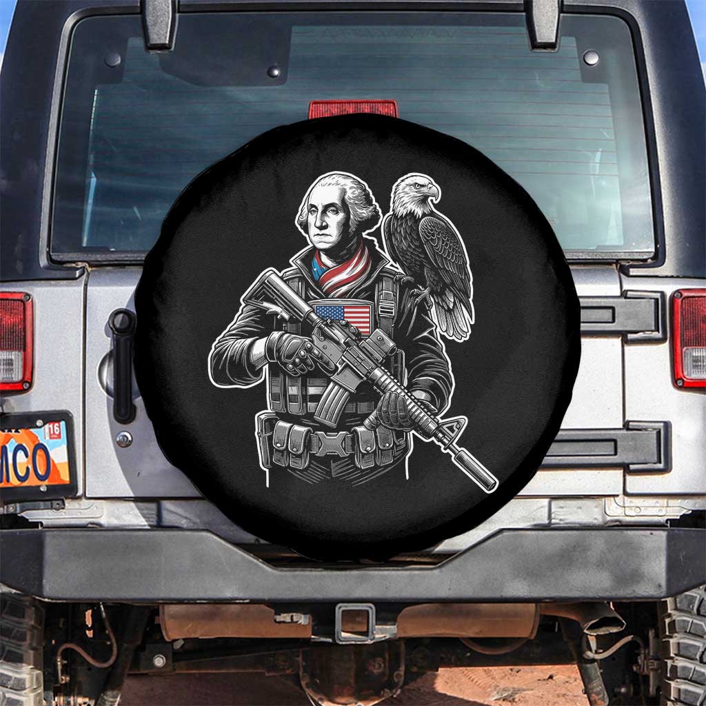 George Washington Tactical Soldier Spare Tire Cover Military Patriot Bald Eagle USA Flag Gift TS12 No hole Black Print Your Wear