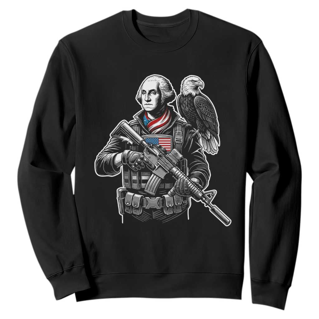 George Washington Tactical Soldier Sweatshirt Military Patriot Bald Eagle USA Flag Gift TS12 Black Print Your Wear