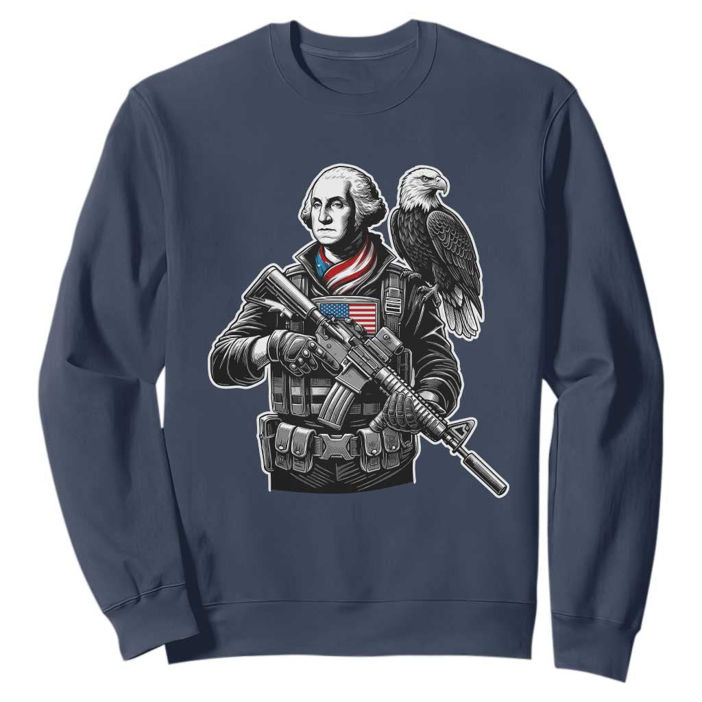 George Washington Tactical Soldier Sweatshirt Military Patriot Bald Eagle USA Flag Gift
