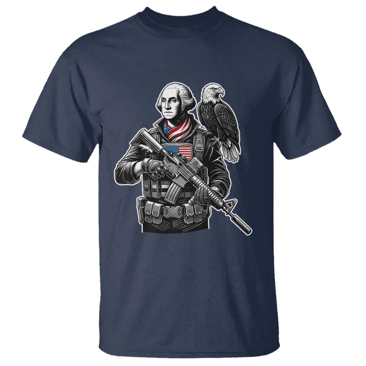 George Washington Tactical Soldier T Shirt Military Patriot Bald Eagle USA Flag Gift