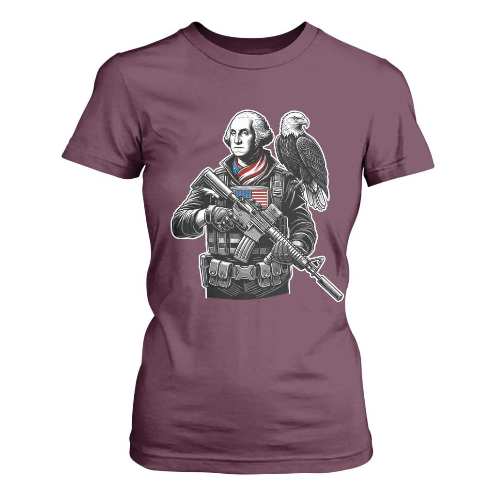 George Washington Tactical Soldier T Shirt For Women Military Patriot Bald Eagle USA Flag Gift