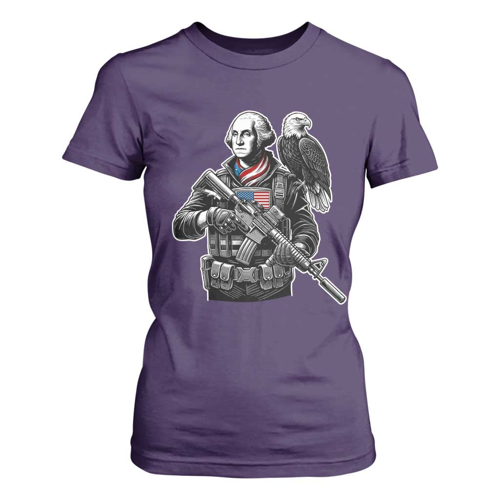 George Washington Tactical Soldier T Shirt For Women Military Patriot Bald Eagle USA Flag Gift
