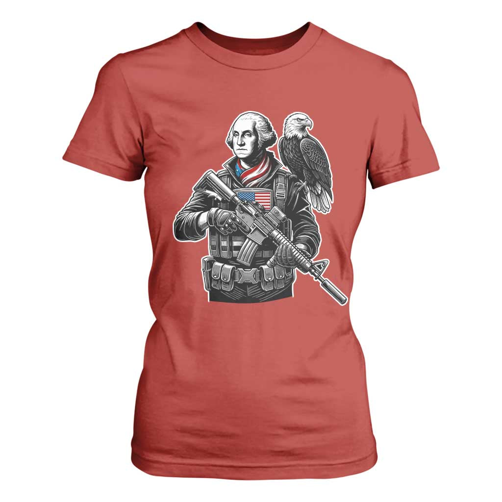 George Washington Tactical Soldier T Shirt For Women Military Patriot Bald Eagle USA Flag Gift
